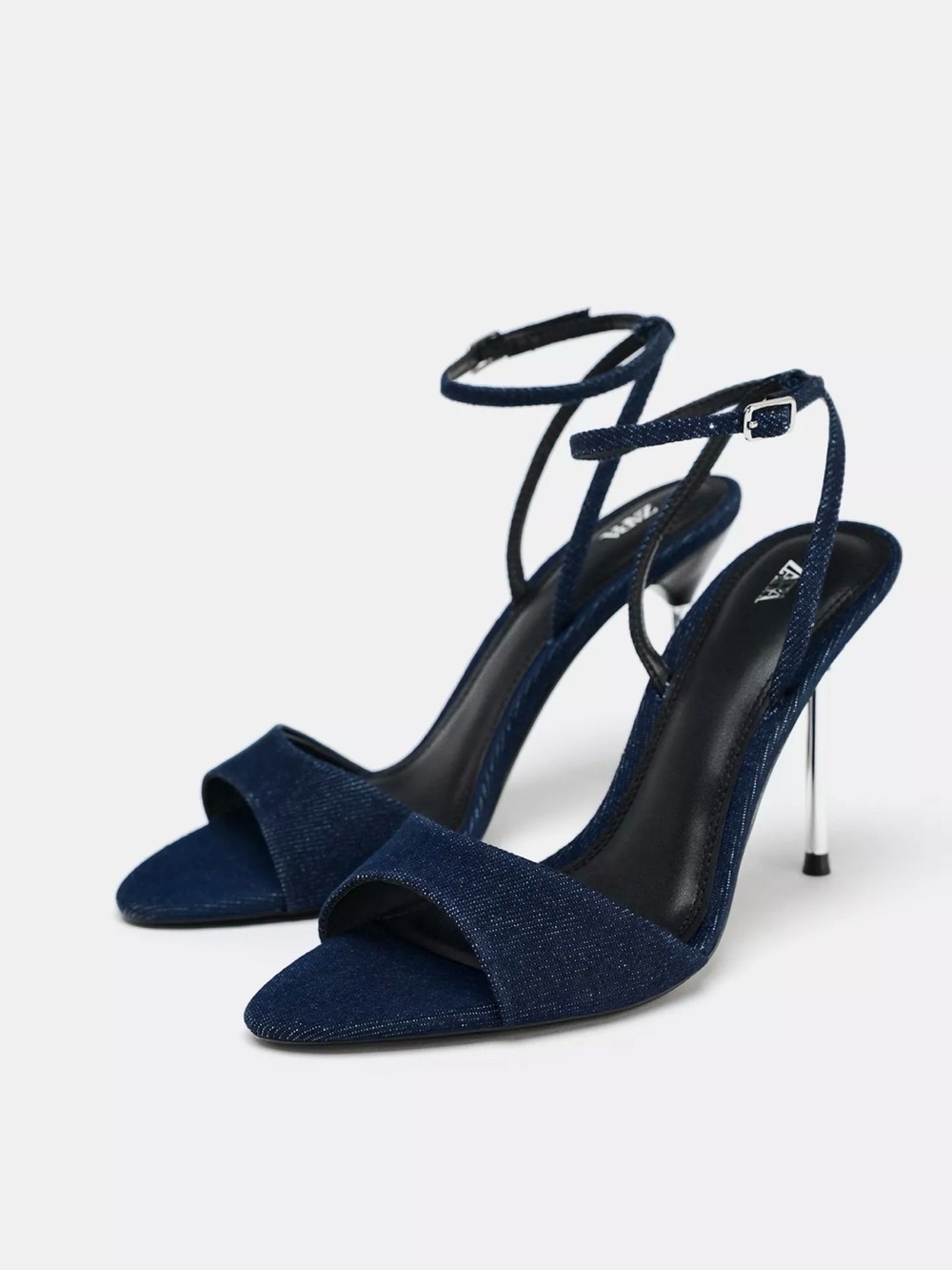 Zara Blue Denim Ankle Strap Stiletto Heels Size 36 NWOT